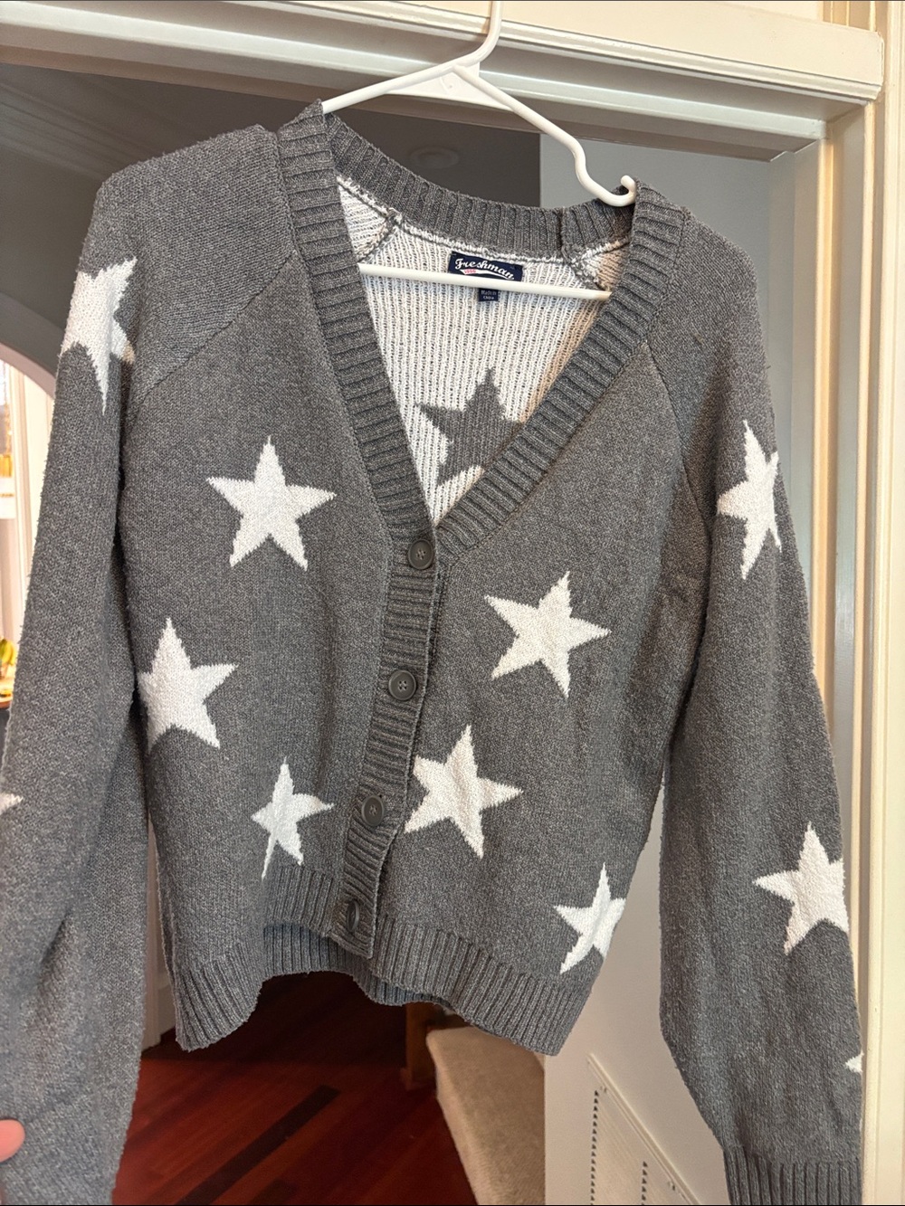 Freshman Gray Cardigan with White Star Pattern